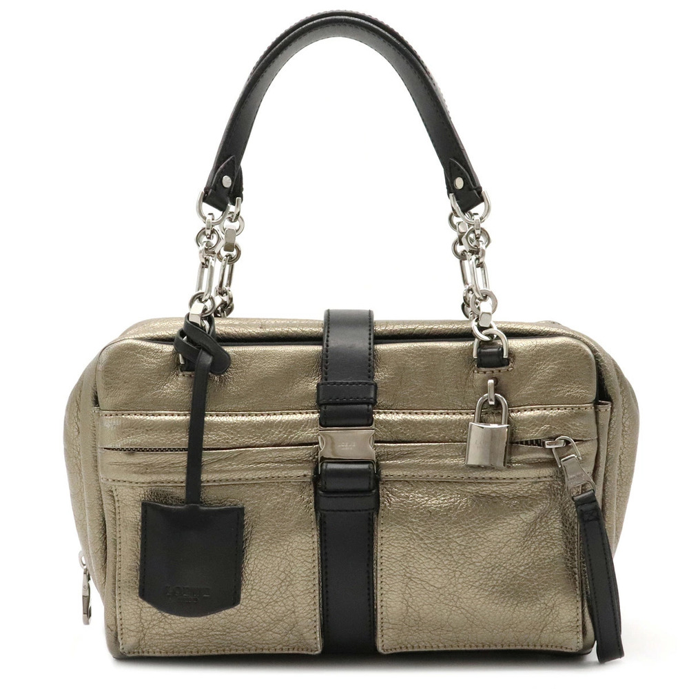 Loewe Lola Chain Handbag Leather Metallic Gold Black